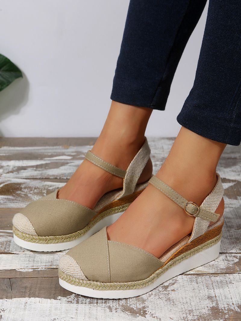 Women's summer large size color matching closed toe back sandals wedge heel lightweight rope braided buckle women's shoes thick bottom sandals_voghion.com