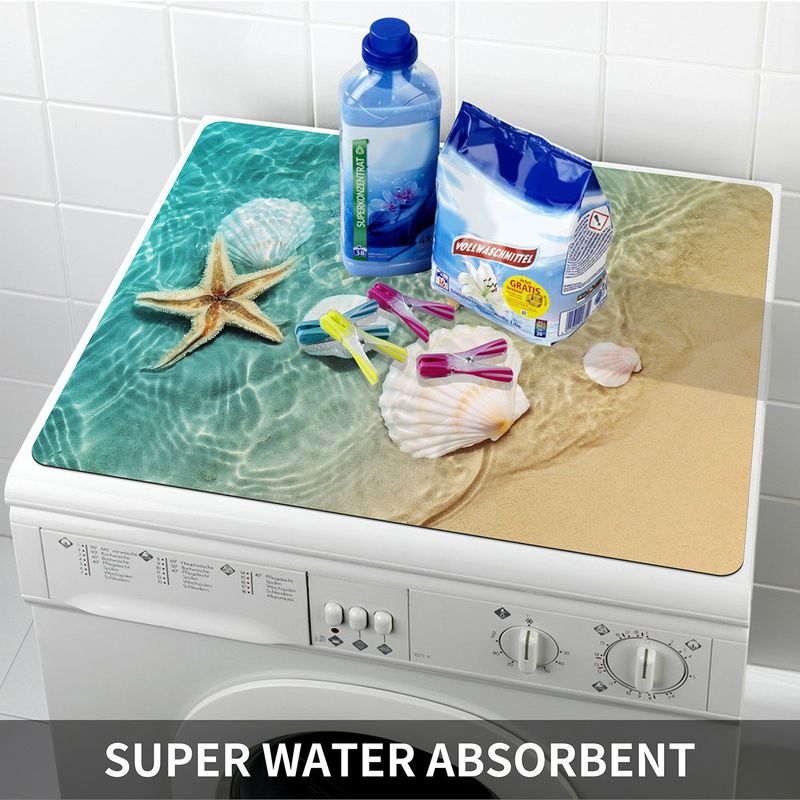 Wooden Starfish Household Drum Washing Machine Dryer Top Mat Dust Cover Cloth Water Absorbing Non Slip Sunscreen Mat_voghion.com