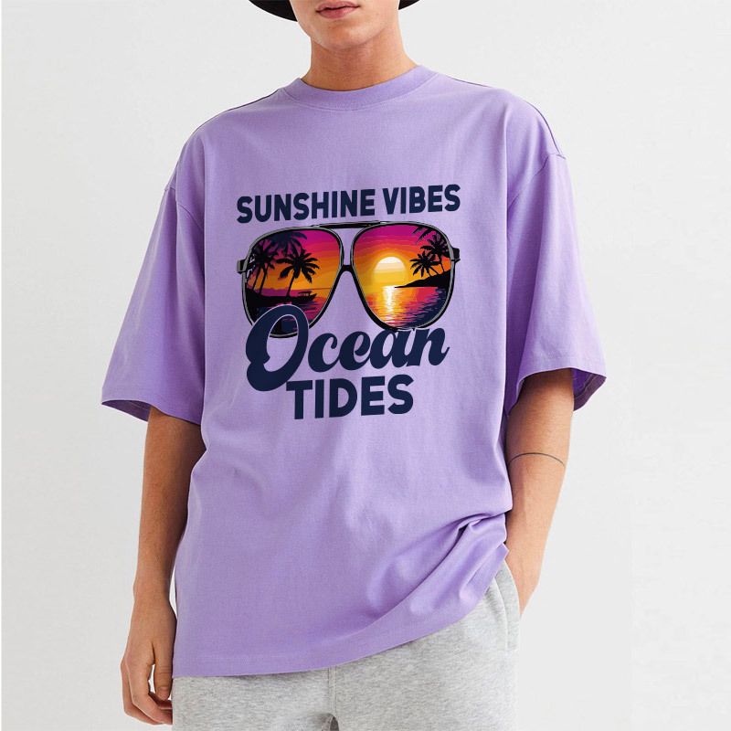 250g pure cotton men's summer round neck t-shirt with loose shoulder and short sleeved printed T-shirt_voghion.com