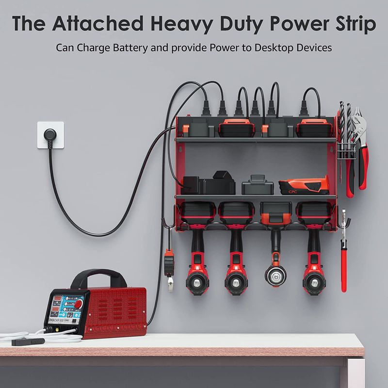 Iron hand electric drill bracket wall-mounted electric tool rack with power storage rack garage tool storage rack_voghion.com
