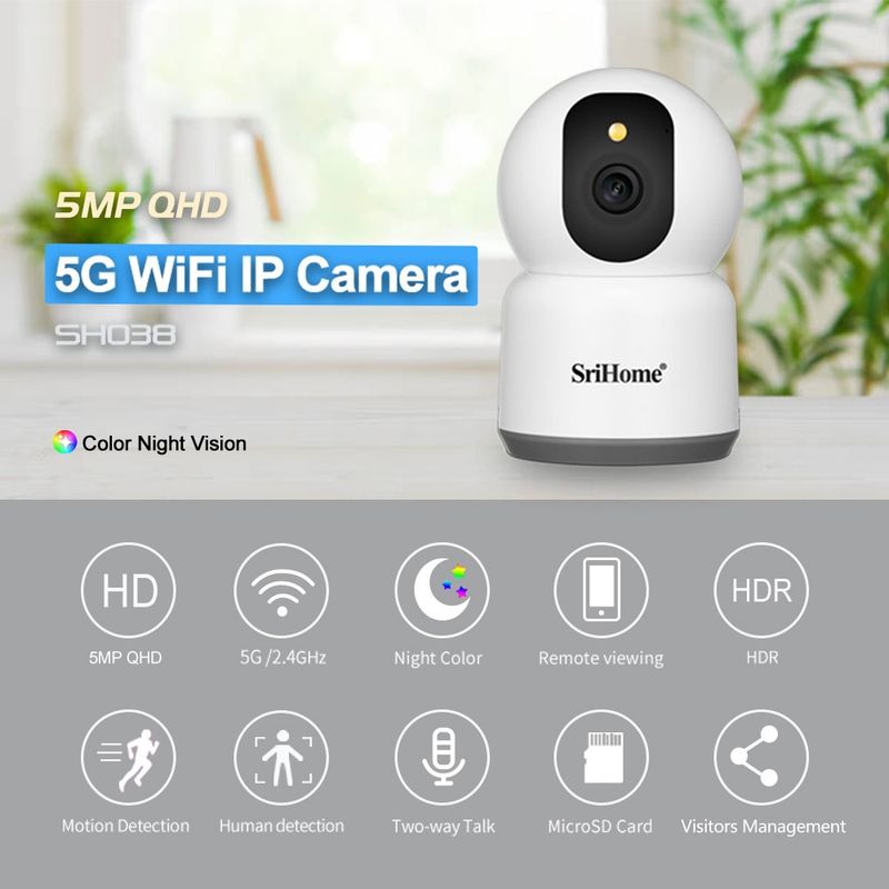 SH038 5MP QHD 5G WiFi IP Camera, Support Night Color & Motion Detection & Two Way Talk & Human Detection & TF Card, EU Plug_voghion.com