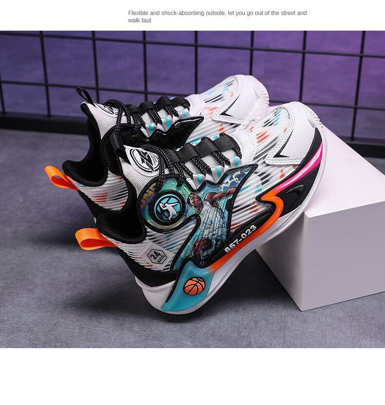 JUSTSL Dicke Sohle Rutschfeste Kinder Jungen Sport Turnschuhe 2023 Frühling High-Top Basketball Schuhe Größe 26-37_voghion.com