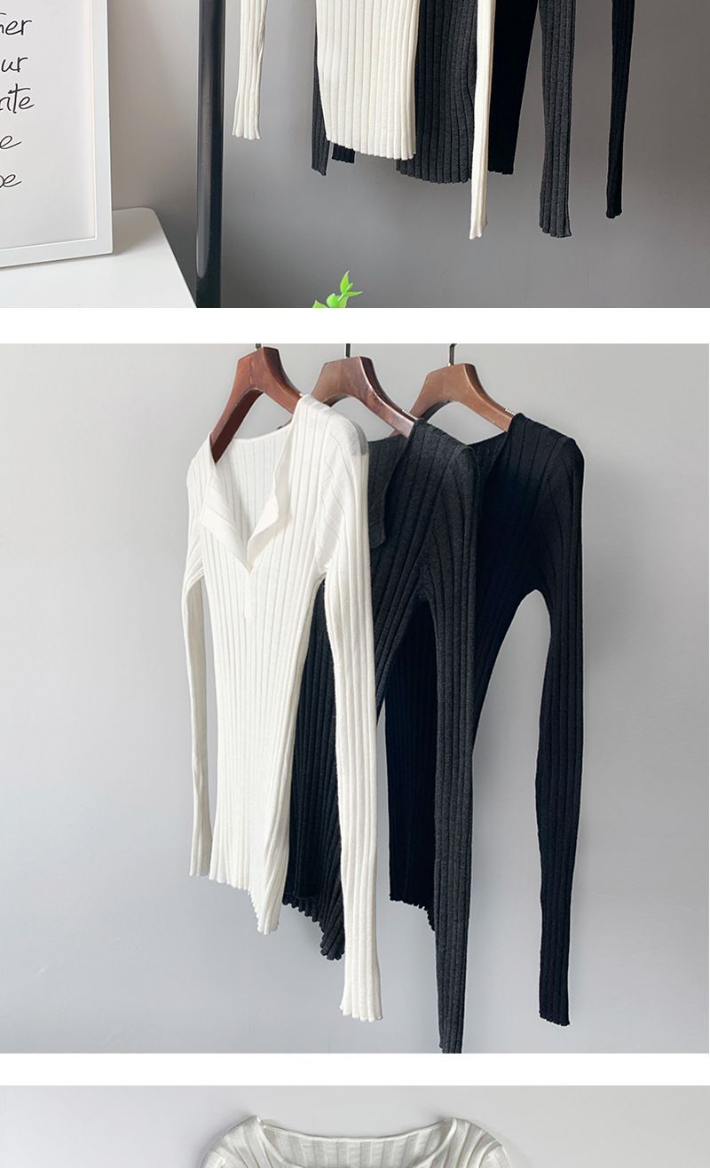 Savi Same Style Swedish Niche Style~ Deep V Slim Fit Ribbed 18 Gauge Wool Cashmere Base Knit Top_voghion.com