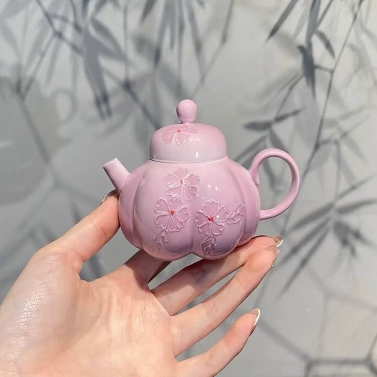 High-Value Underglaze Light Purple Small Flower One Cup Gongfu Tea Set Ceramic Women's Teapot Teacup Pumpkin Pot_voghion.com