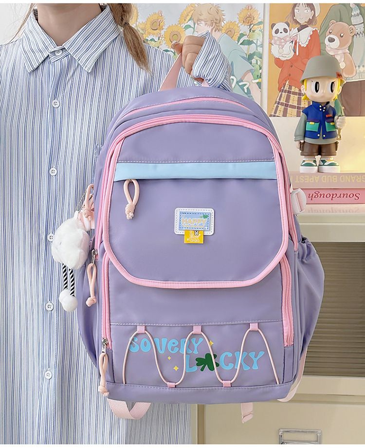 GY8637 Unisex Nylon School Backpack With Cushioned Straps, Large Capacity Bookbag For Middle & High School Students, Trendy Color Block Design_voghion.com