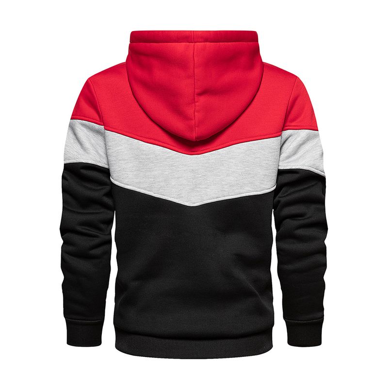 Conjunto deportivo informal de dos piezas con capucha y contraste de color para hombre_voghion.com