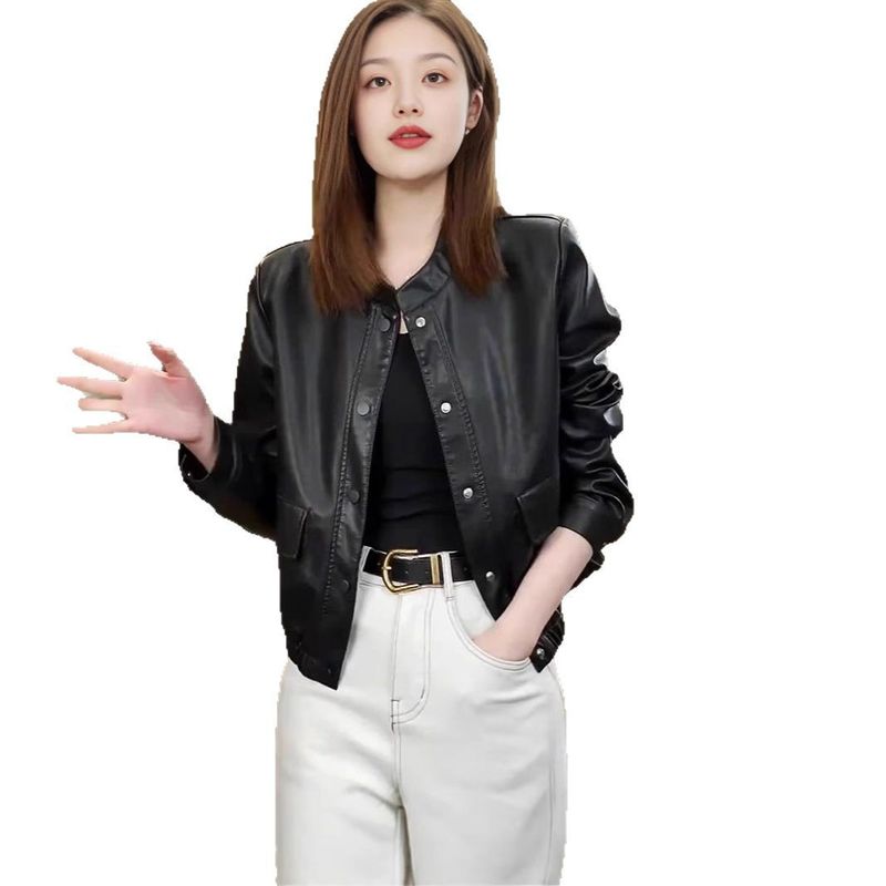 Kurz für Frauen 2025 Frühling Neue modische elegante vielseitige Petite PU Lederjacke Top_voghion.com