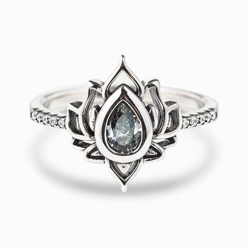 Old Flame Shape Lotus Ring, Chinese Style Ring, Retro Wide Face Ring, Personalized Single Ring._voghion.com