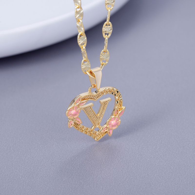 2025 New Arrivals GOLD PLATED CUSTOMIZED HEART FLOWER INITIAL LETTER PENDANT WITH FIGARO CHAIN 24" 4MM Name Necklace Heart Valentines Day_voghion.com