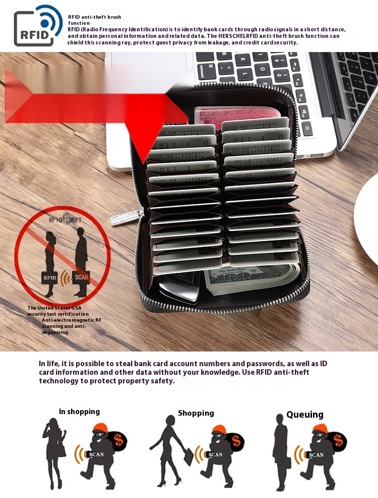 RFID Organ Card Bag Men's And Women's Passport Bags Organ Card Head Cover Layer Cowhide ID Card Holder Large Capacity Card Clip_voghion.com