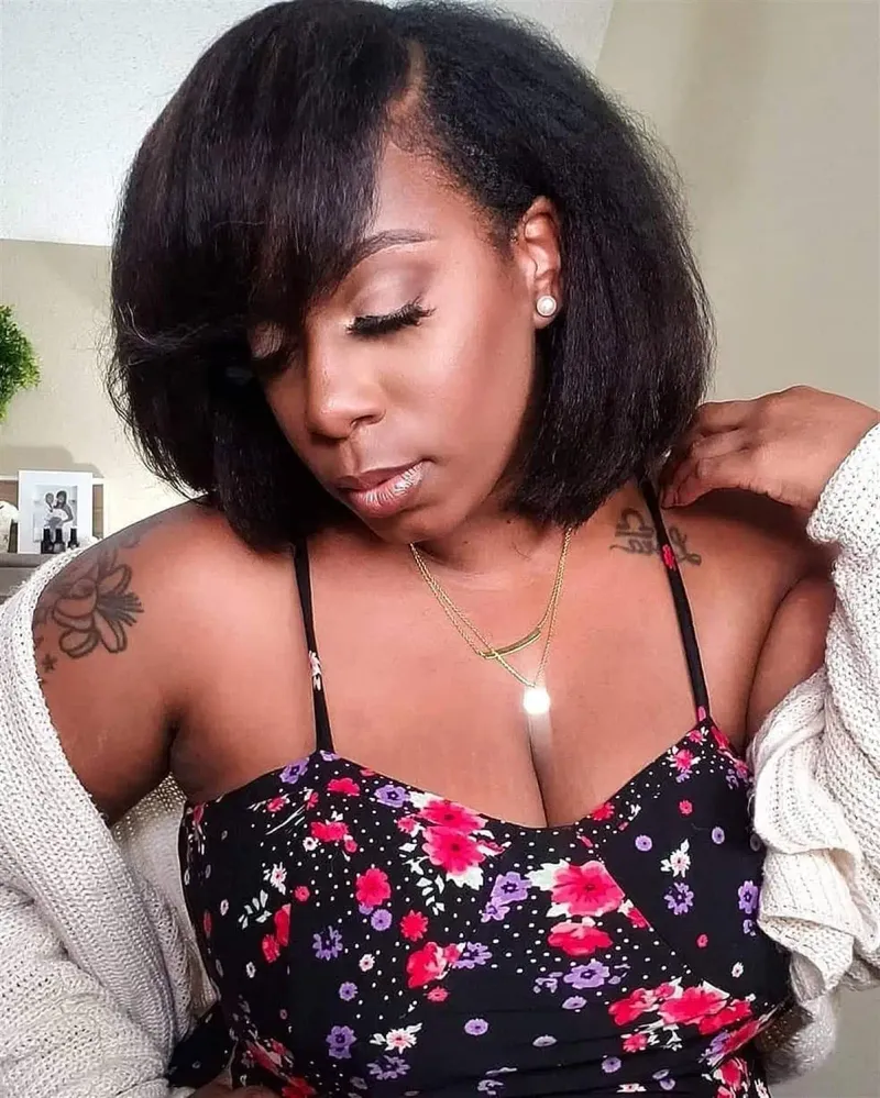 Parrucche corte e lisce ricci per donne con pizzo frontale trasparente_voghion.com