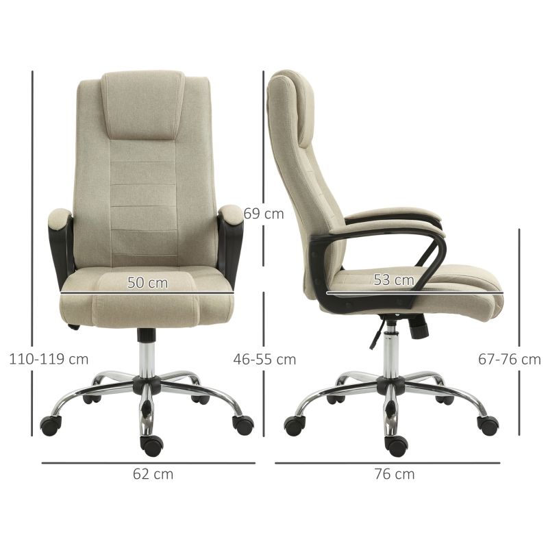 Bürostuhl In Leinenoptik, Höhenverstellbar, Wippfunktion, Beige_voghion.com