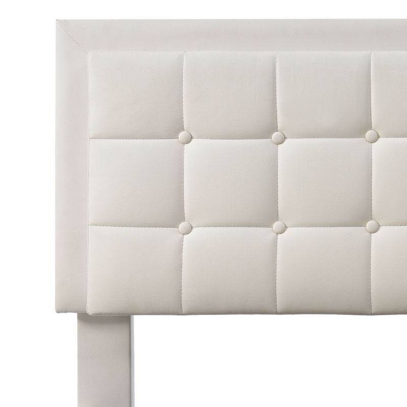 Lit double 140 x 200 cm avec sommier à lattes et rangements, avec bande lumineuse LED, cadre de lit rembourré en similicuir blanc._voghion.com