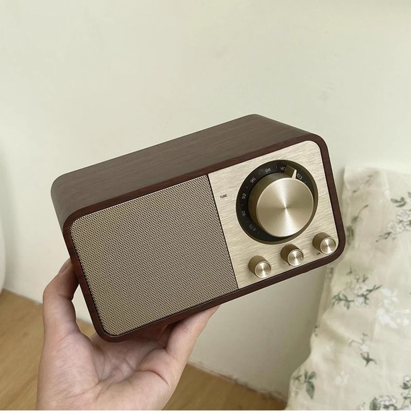 Kreatywny drewniany ładny Bluetooth Audio Retro przenośny subwoofer Sound Box Radio Photo Props z anteną_voghion.com