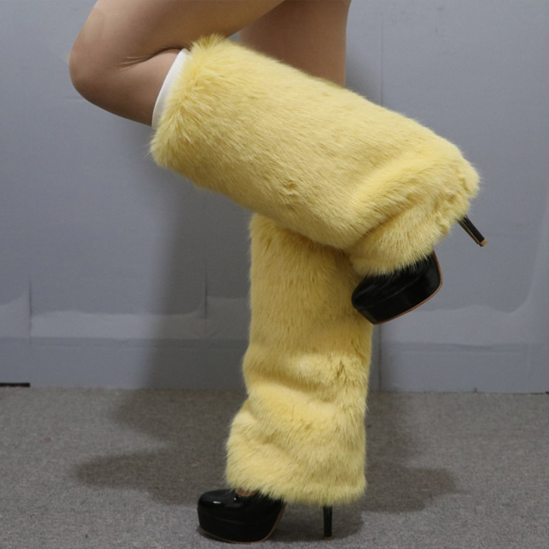Scaldapiedi lunghi da donna con maniche a calzino in peluche Spettacolo teatrale Copristivali alla moda in pelliccia calda Coprigambe per coprigambe autunno inverno_voghion.com