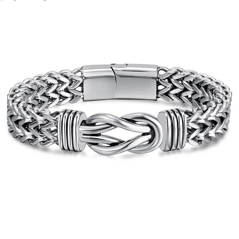 Bracciale punk da uomo in acciaio al titanio, bracciale magnetico a doppia fila in avanti e indietro in acciaio inossidabile, catena cubana in acciaio al titanio_voghion.com