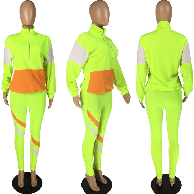 Zweiteiliger Freizeit-Sportanzug für Damen im Farb-Patchwork-Design_voghion.com