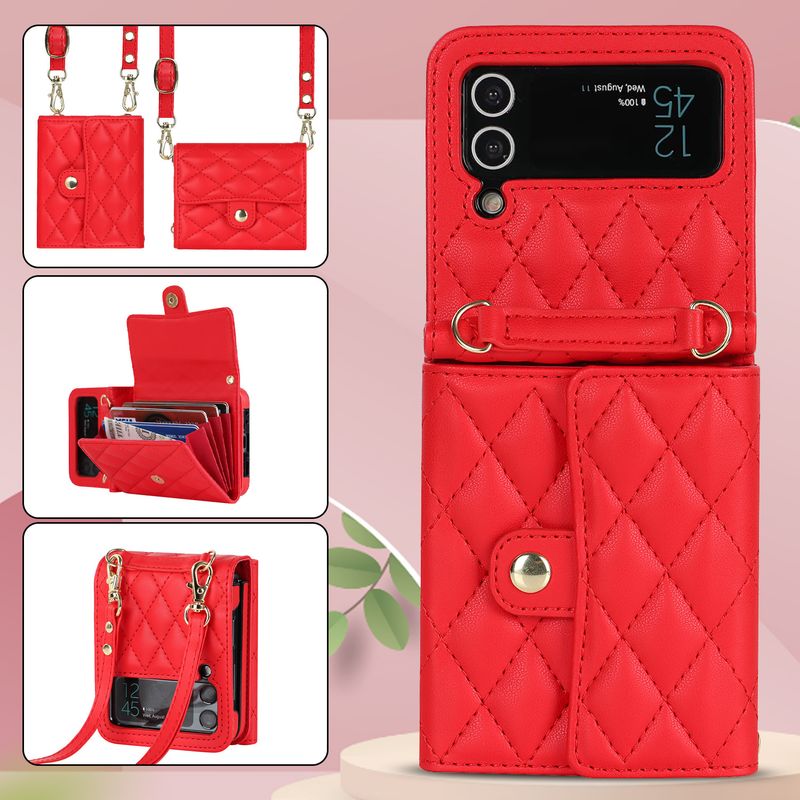 Z Flip4 5 Crossbody składany futerał na telefon skórzany pokrowiec akordeonowy odpowiedni do małego etui ochronnego na telefon Flip6_voghion.com