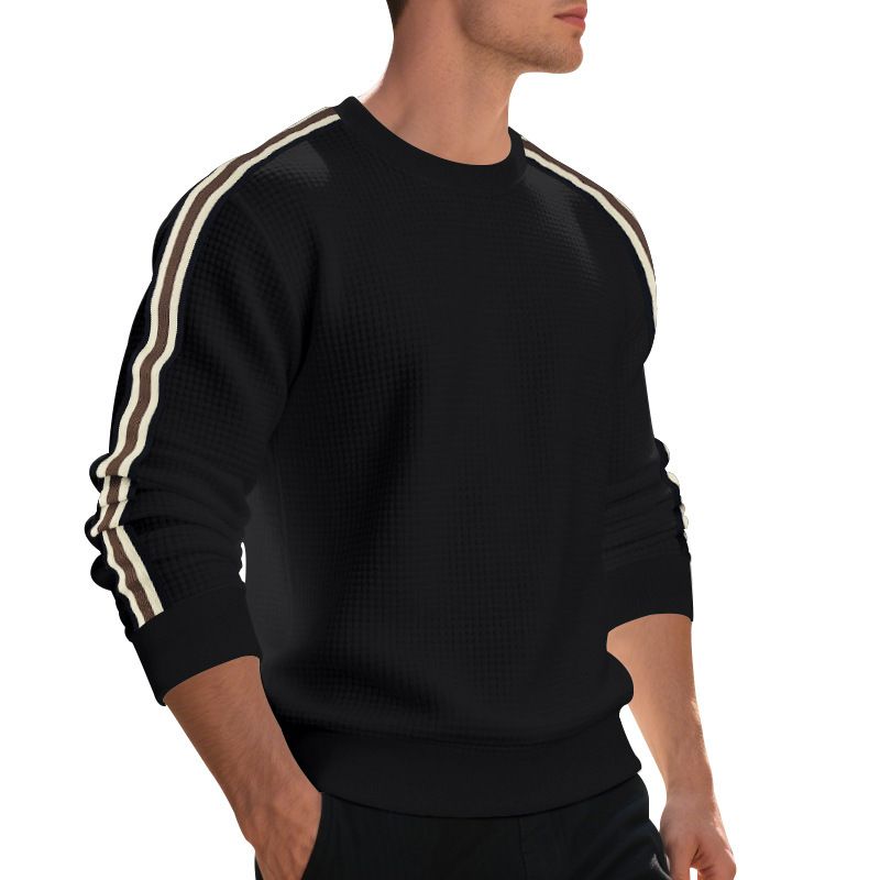 Men's Casual Sweatshirt - Relaxed Fit Crewneck Pullover With Mini Check Pattern | Soft Cotton Blend, Thickened For Spring/Fall_voghion.com
