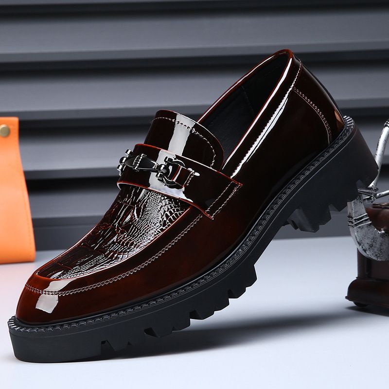 Euro Step Slip-On Large Size Business Formal Casual Leather Shoes Men's Comfortable Breathable Height Increasing Trendy Loafers_voghion.com