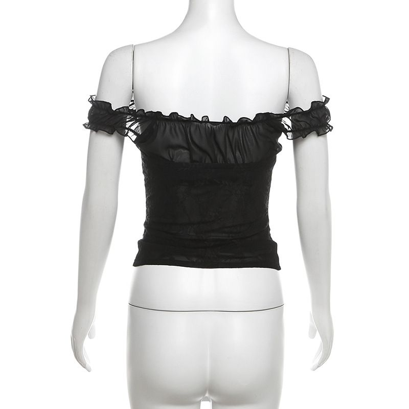 Wind 2024 Autunno Nuovo Corsetto Stretto da Donna con Colletto Unico e Gonna a Mezza Manica in Pizzo_voghion.com