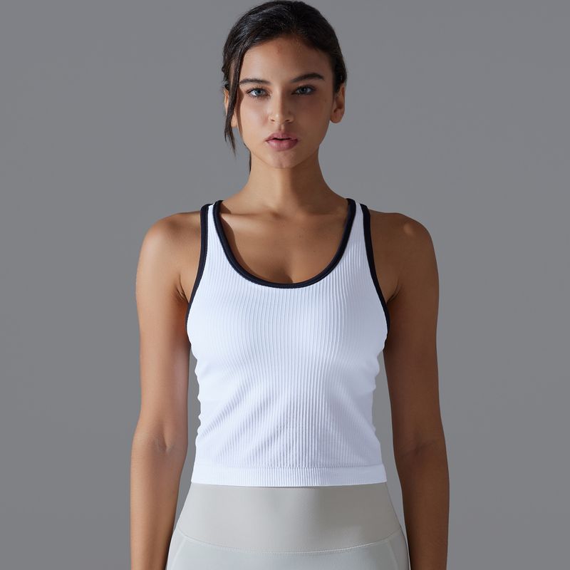 Gilet lungo a forma di I, aderente, in filo di colore unito, ad alta elasticità, sportivo, da corsa, fitness, yoga, da donna_voghion.com