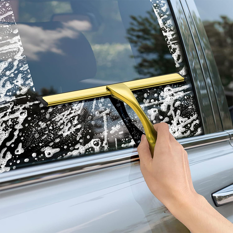Universal Shower Squeegee For Shower Doors, Bathrooms, Windows, And Car Glass - Gold, Stainless Steel, 10" Long Handle_voghion.com