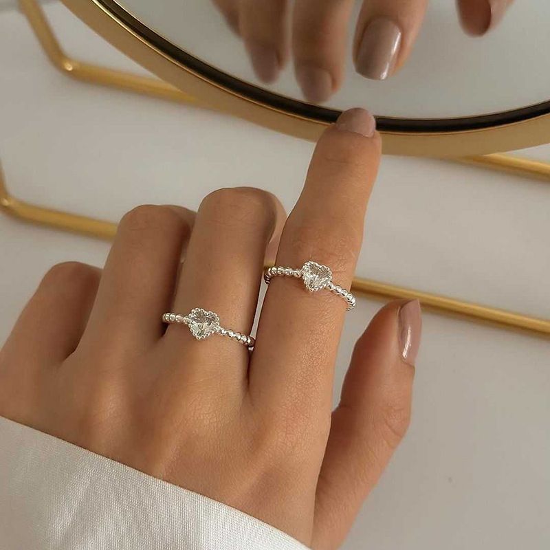 Einfache Legierung Herz Set Mode Vielseitig Intarsien Strass Ring Für Frauen_voghion.com