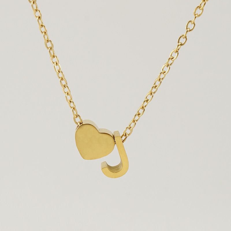 Collar con colgante de letra de amor de acero de titanio para mujer, cadena de clavícula con colgante de letra K simple de acero inoxidable con 26 letras en inglés_voghion.com