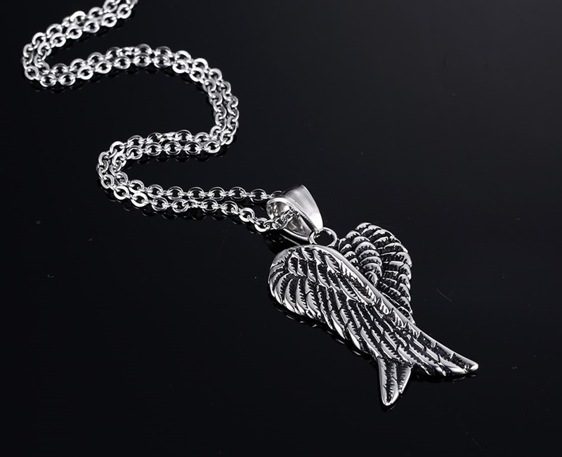 Männer Anhänger Halsketten Gothic Vintage Engel Flügel Feder Anhänger Edelstahl Halskette sfor Mann Schmuck_voghion.com