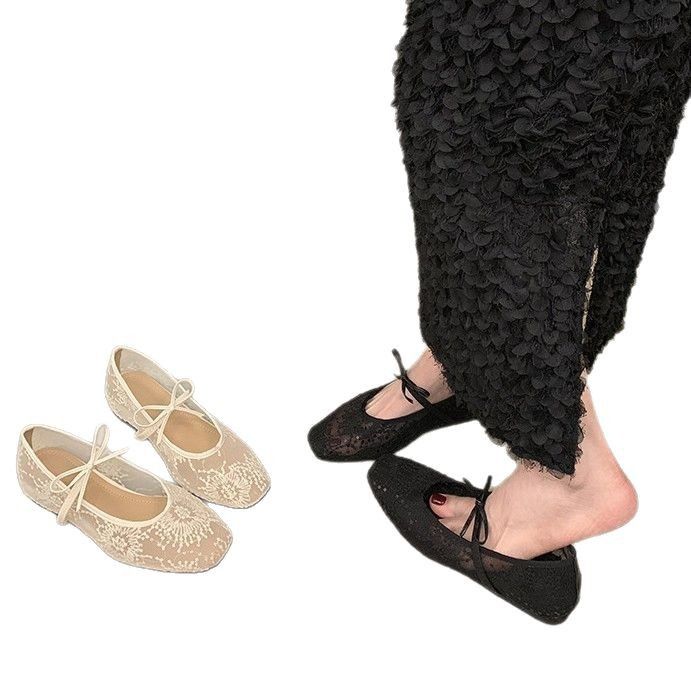 Hidden Wedge Bow Lace Mesh Single For Women 2025 Spring New Breathable Mary Jane Shoes_voghion.com