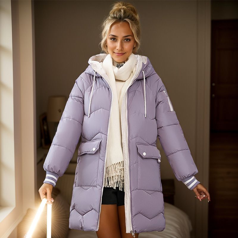 Abbigliamento invernale 2024 Nuova edizione coreana Casual da donna Cappotto in cotone spesso con cappuccio largo medio-lungo_voghion.com