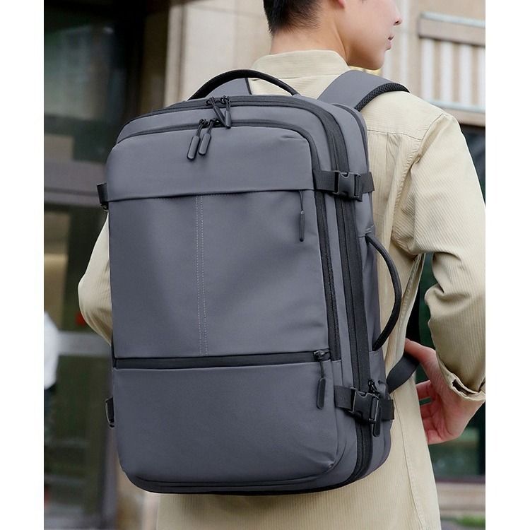 New Business Solid Color Large Capacity Waterproof Laptop Backpack Fashion Student Expandable Commuter Bag_voghion.com