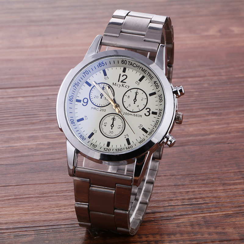 Barevné modré světlo sklo tři oči ocelový pásek quartz dárkové pánské hodinky_voghion.com