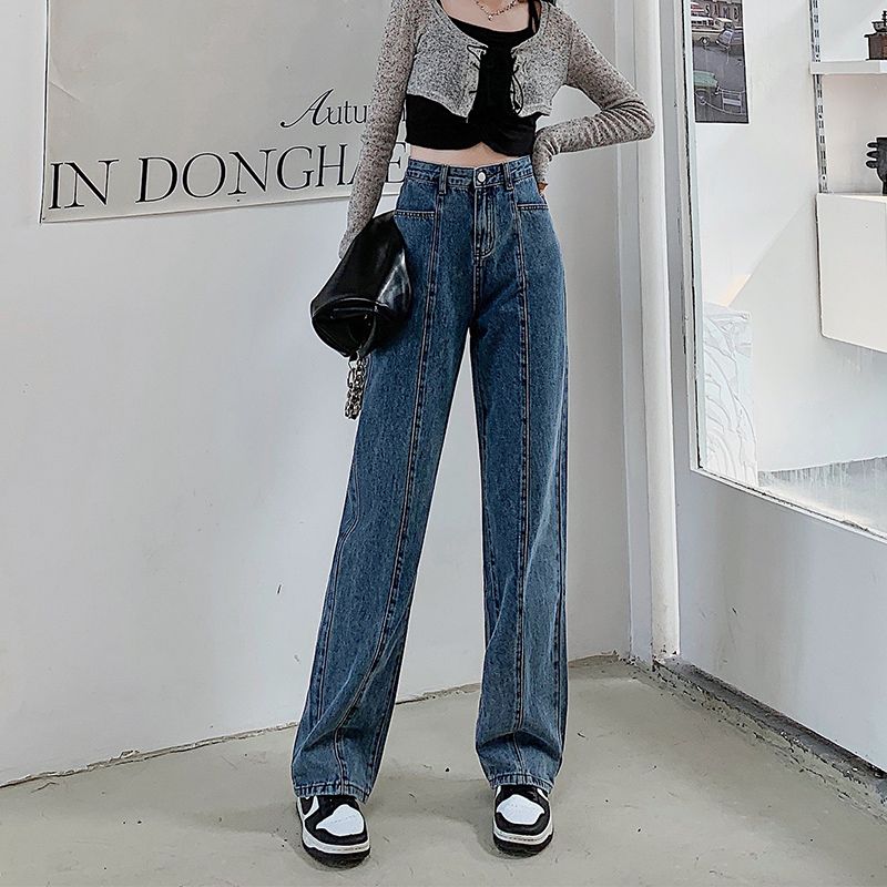 Jeans larghi a vita alta nuovi per l'inizio dell'autunno per le donne, vestibilità comoda in stile americano, taglie forti, piccola statura, gamba dritta snellente_voghion.com