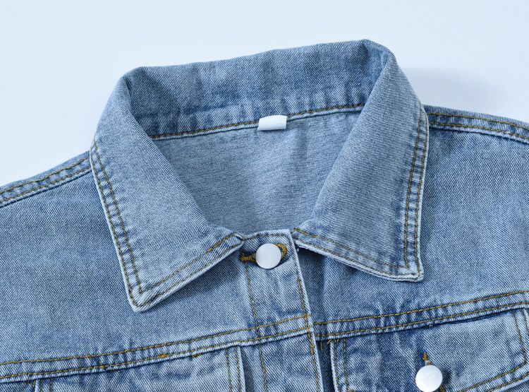 K Nuova giacca retrò in denim blu da donna; top ampio e taglie comode._voghion.com