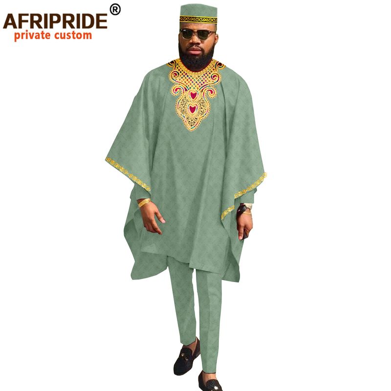 Roupas masculinas de algodão nacional africano casual de três peças + calças + chapéu_voghion.com
