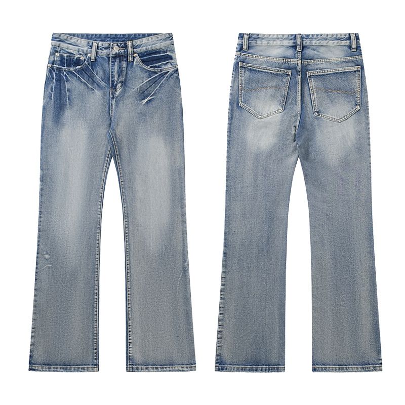 Herrkläder Blixtkatt Klo Isblå Snöflinga Tvättad Skadad fyra säsonger Jeans med vida ben_voghion.com