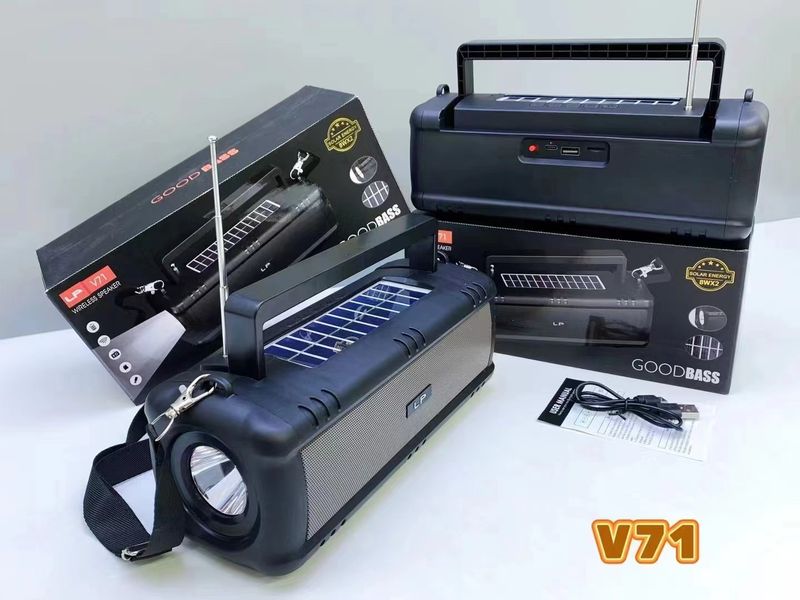 New LP-V71 Wireless Bluetooth Outdoor Portable Solar FM Radio Flashlight Strap Speaker_voghion.com
