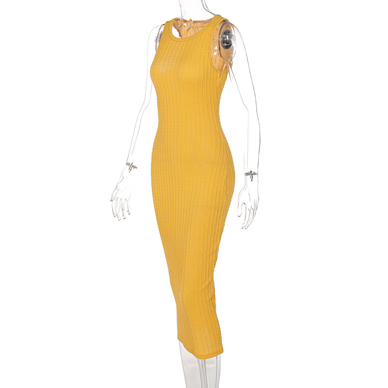 Abito girocollo senza maniche lavorato a maglia casual moda donna_voghion.com