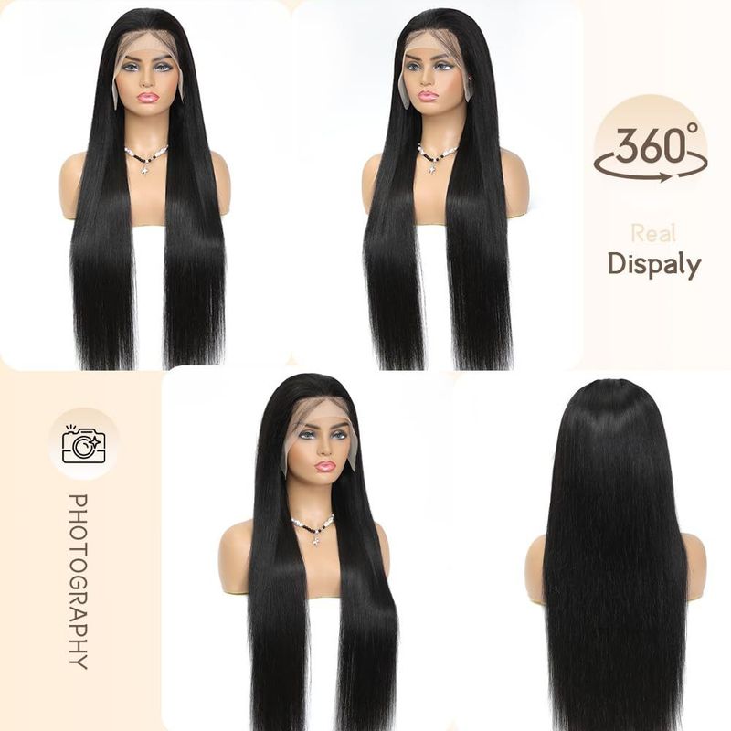 Synthetische Clip-in-Perücken für Frauen 13 * 4 Front Lace Schwarzes langes glattes Haar Hochtemperaturdrahtperücken Kostenlose Verteilung_voghion.com