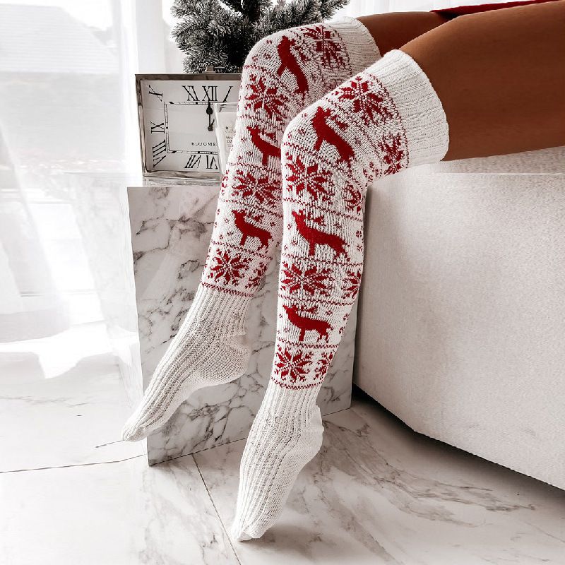 2025d Christmas Reindeer Snowflake Knitted Wool For Women Over-the-Knee Slouch Long Tube Socks_voghion.com