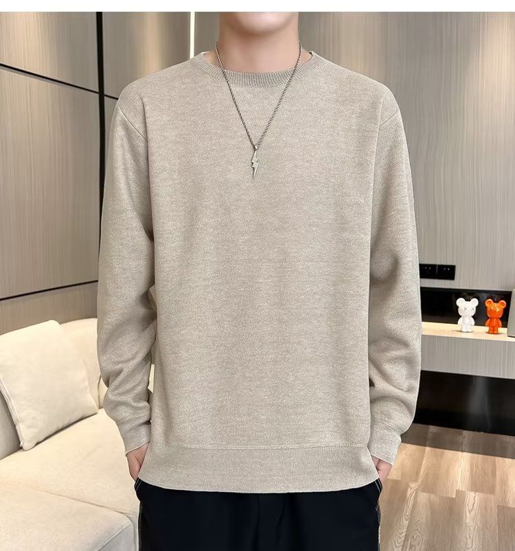 Abbigliamento maschile Maglione girocollo in velluto monopezzo autunnale e invernale da uomo, camicia con fondo foderato in pile spesso da uomo, 2024, nuovo top caldo tutto-fiammifero alla moda_voghion.com