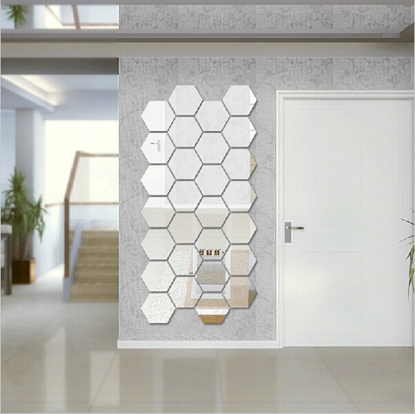 JM006 pegatina de pared de espejo acrílico hexagonal DIY decoración del hogar pegatina de espejo tridimensional impermeable_voghion.com