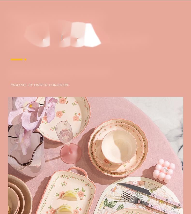 Romantic Pink High-Value Bowl Plate Set Home Use, Beautiful For Girls, Dining Bowls And Plates, Ceramic Underglaze Color_voghion.com