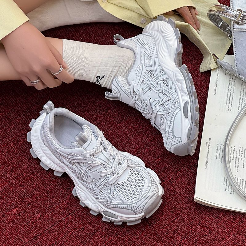 Zapatos ligeros y versátiles para papá, primavera 2025, para mujer, con suela gruesa y aumento de altura, informales, con cordones._voghion.com