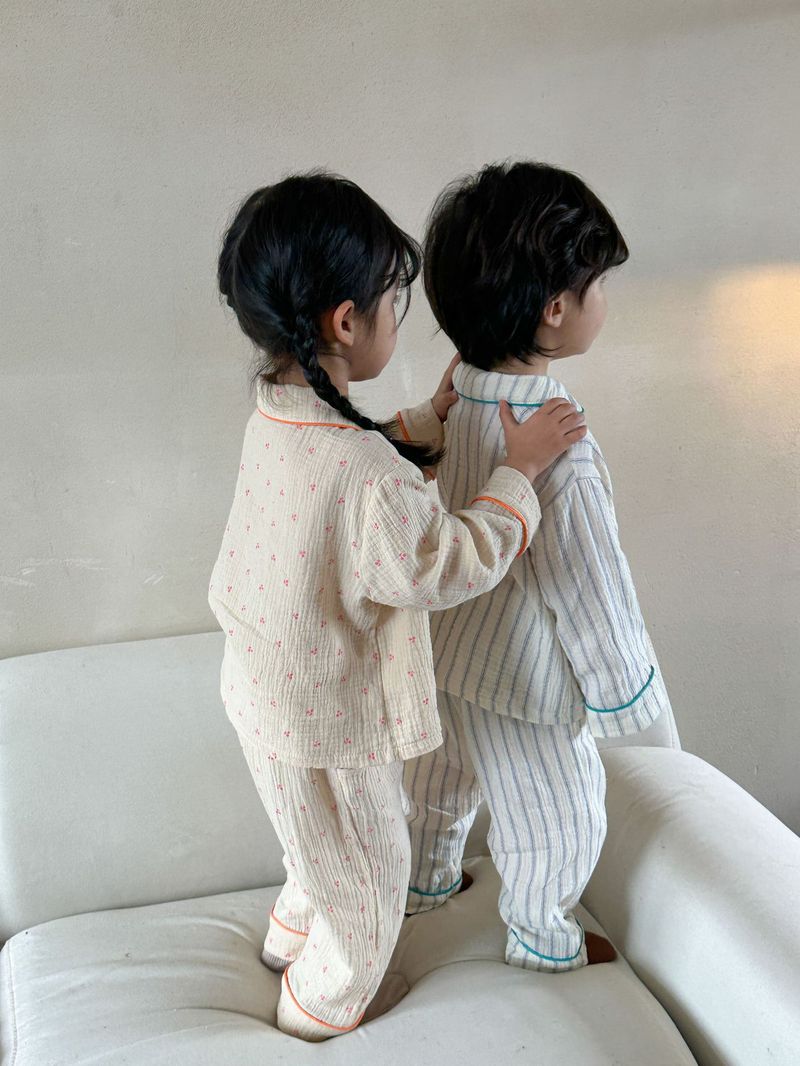 Pijamas para niños, conjunto de manga larga de gasa de algodón para primavera y otoño para niñas y niños, ropa para el hogar_voghion.com