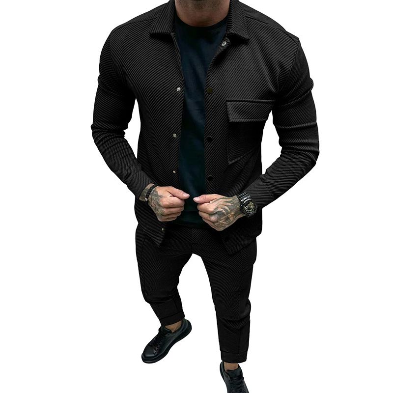 Herrenbekleidung Schwere Twilljacke Freizeithose Herren Neuer einfarbiger Jacquard-Zweiteiler für Herren_voghion.com