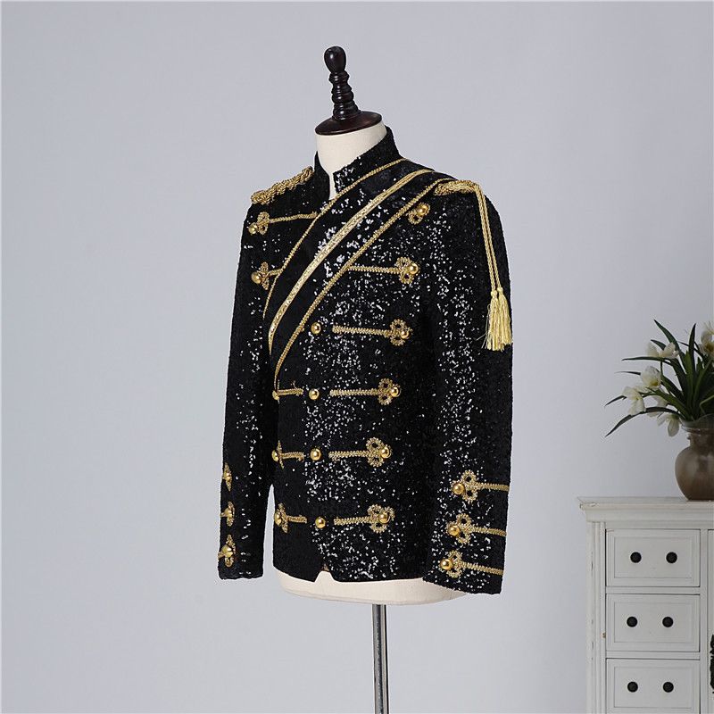 Îmbrăcăminte bărbătească cu paiete, costume de spectacol, banchet, invitat, cântăreț rock, îmbrăcăminte cu guler înalt_voghion.com