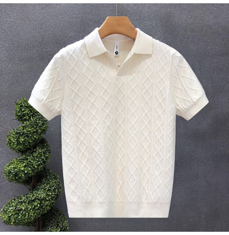 Herrenbekleidung Hübscher Kurzarmpullover Trendy Brand Casual Halbarm-Strickpullover Frühlings- und Sommer-Unterhemd_voghion.com